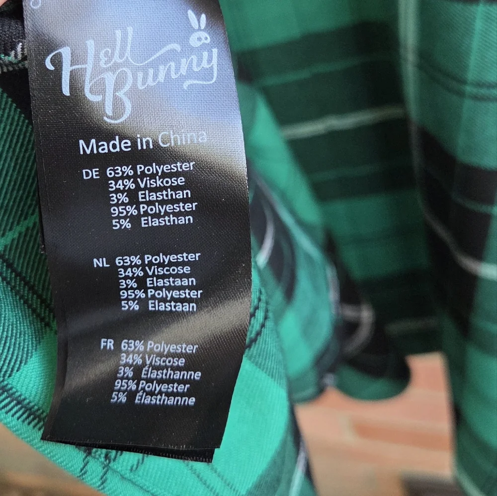 Hell Bunny Beryl Mid Dress Green Black Tartan Plaid Pockets Punk Rockabilly XL - Picture 7 of 7